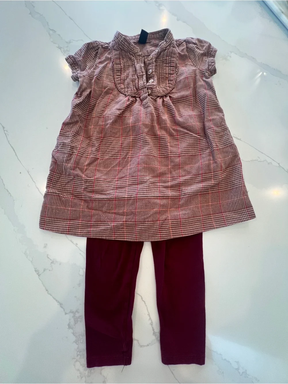 2pc Girls Outfit GAP Plaid Tunic with Burgundy Leggings‎ 3T